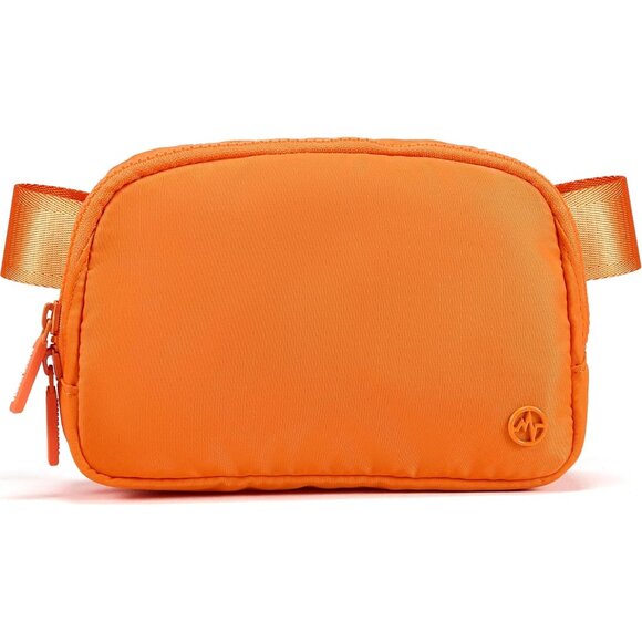 Women Orange Two Way Zipper Fanny Pack Nylon Crossbody Bag with Adjustable Strap - Picture 1 of 7